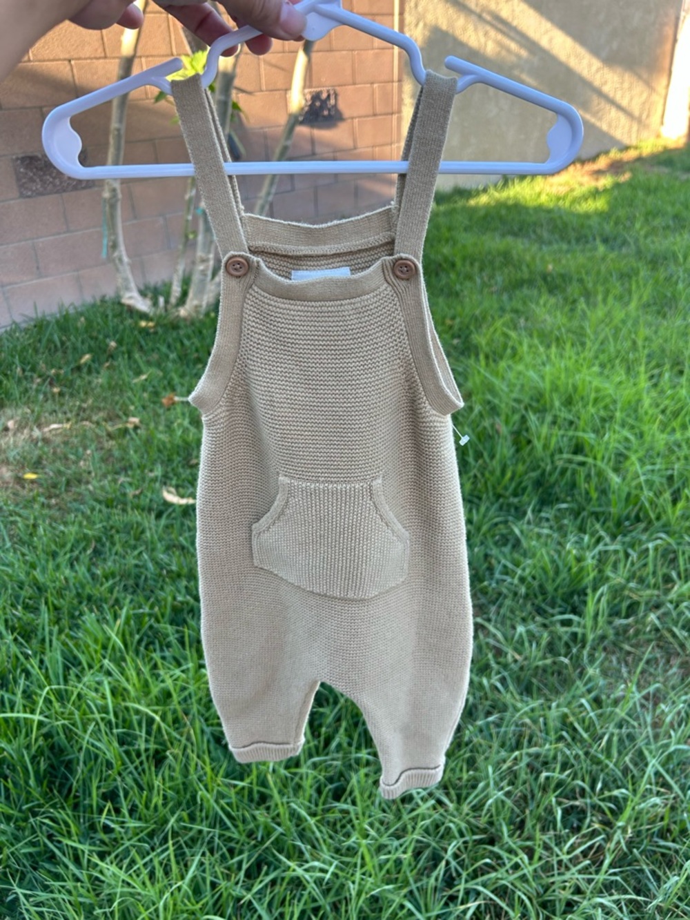 Knit Baby Romper Overalls in Beige - Kids Bottoms